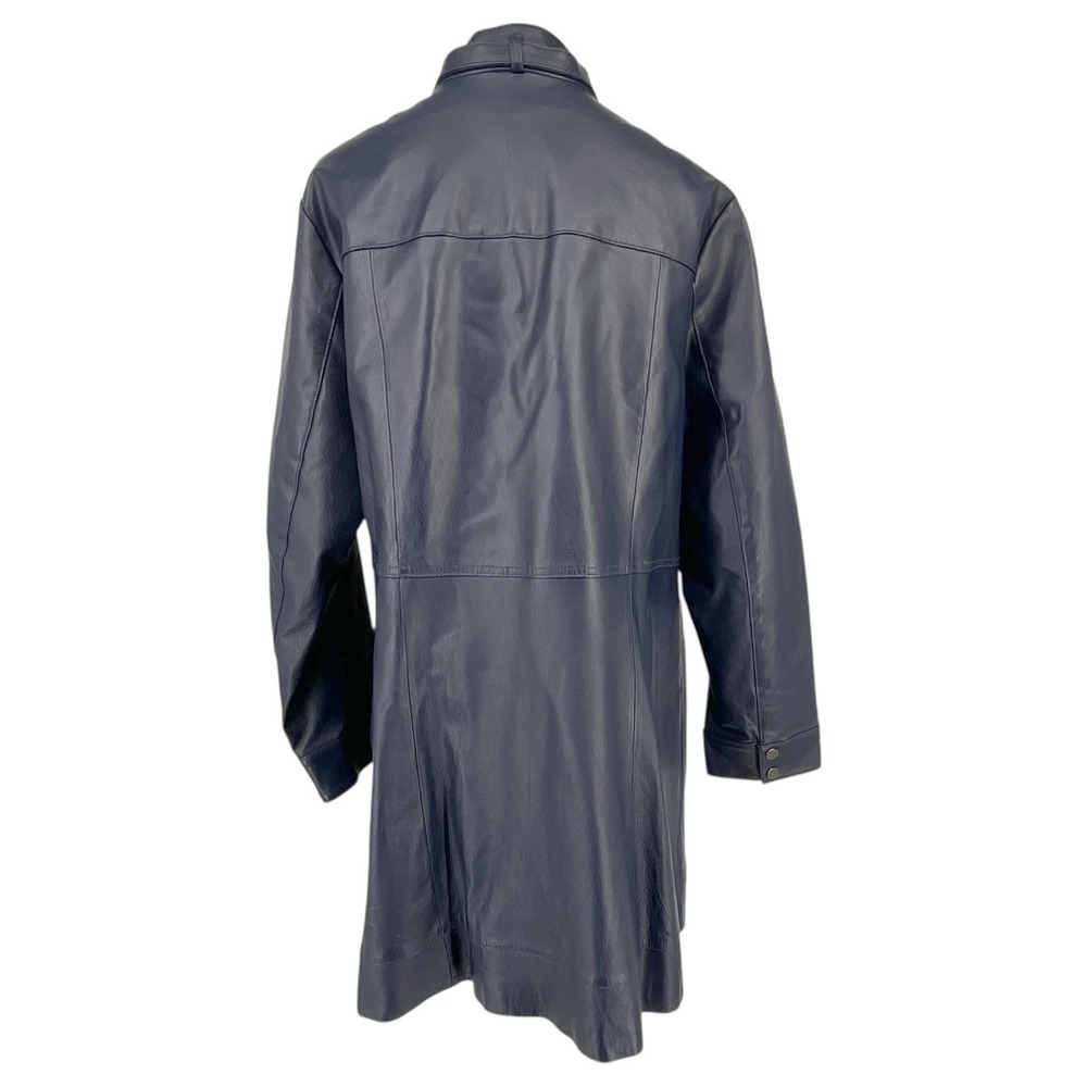 Jessica London Navy Blue Leather Car Coat Jacket Womens Sz‎ 16 Full Zip Buckle - Picture 5 of 9